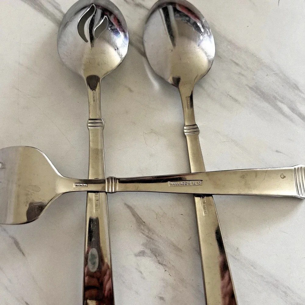 Wallace 18/10 Napoli Cold Meat Serving Fork & 2 Serving Spoons Lot of 3 FFF